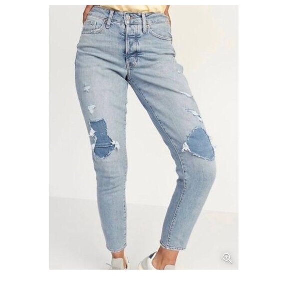 Old Navy Women's High Rise O.G Straight Patchwork Light Wash Jeans Size 6 - Picture 1 of 14
